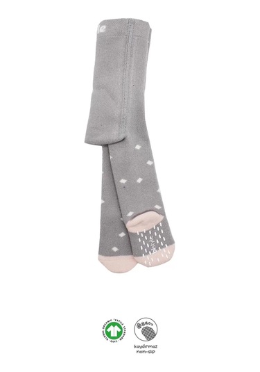 Tekli Puan Kaymaz Havlu Külotlu Çorap Gri Çok Renkli