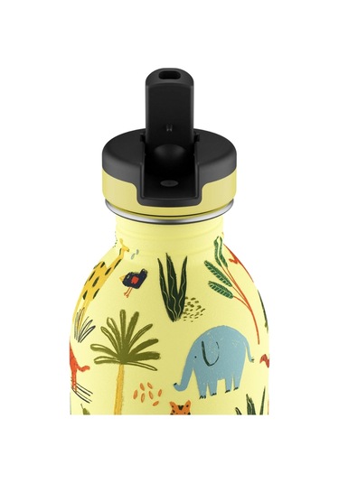 Kids Bottle Jungle Friends Paslanmaz Pipetli Çelik Çocuk Su Matarası 250 Ml Sarı