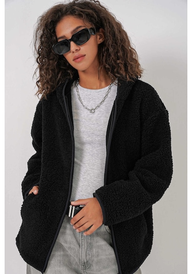 Gabria Kapüşonlu Fermuarlı Hırka Siyah