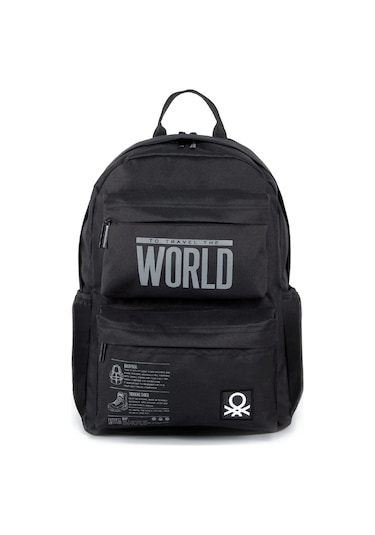 United Colors Of Benetton Siyah Çift Bölmeli Sırt Çantası 03829 Siyah
