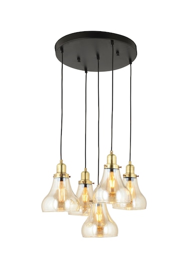 Lampaluce Cono Modern Sarkıt Salon Avizesi 5'li Sarı 40x70cm Bal - Eskitme