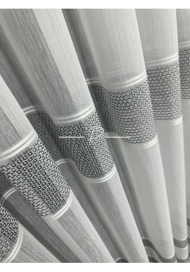 Tül Perde Monalisa Desen Bantlı Şerit Armür Etek Kurşun Sarım Ekru