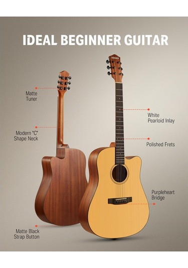 Donner Dag-1c Cutaway Akustik Gitar Seti Natural