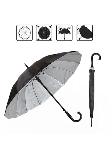 Microcase Unisex16 Telli Rüzgara Dayanıklı Su Geçirmez Baston Şemsiye
