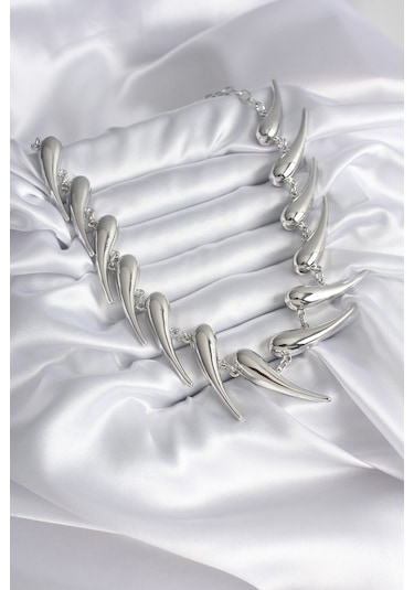 Vıp Seri Özel Model Gümüş Renk Kadın Kolye Gri