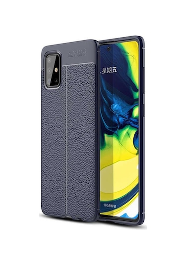 Kilifone - Samsung Uyumlu Galaxy M31s - Kılıf Deri Görünümlü Auto Focus Karbon Niss Silikon Kapak - Lacivert