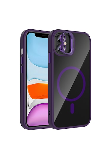 Subutu Apple Uyumlu iPhone 11 Kılıf Standlı Ve Kamera Lens li M-safe Şarj Özellikli Sbt Etro Kapak - Derin Mor Derin Mor