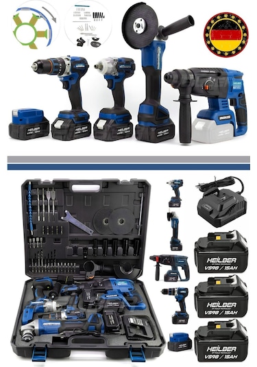 Böhrer BA01012M Kırmızı Akülü Kırıcı Delici + 125 MM Taşlama + 13 MM Vidalama + 450 NM Somun Sıkma + Lamba Set 5'li