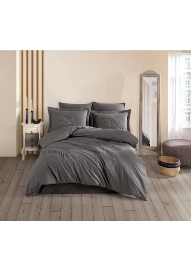 Çift Kişilik Poplin Premium Nakışlı Nev Silvana Gri Renkli