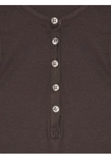 Dilvin 21005 Düğme Detaylı Crop Top-koyu Kahve