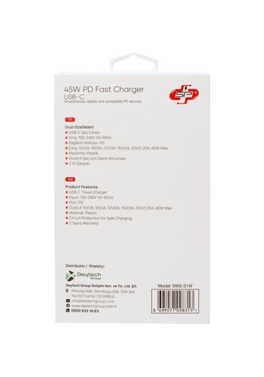 Swiss SWS-S1W Power 45 W Type-C Pd Hızlı Şarj Adaptörü Beyaz