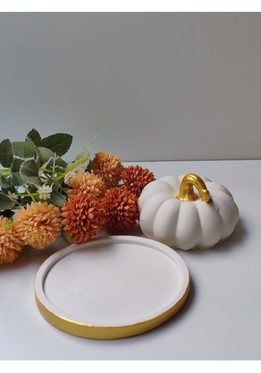 Dekoratif Balkabağı Yuvarlak Sunumluk İle İkili Set, El Yapımı, Ev Dekoru, Obje