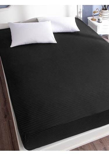 Çarşaf Stripe Saten Düz Lastikli Geniş Ölçü