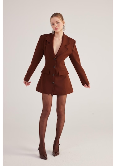 Holly Lolly Belden Oturmalı Fit Kesim Deja Blazer Ceket Kahve