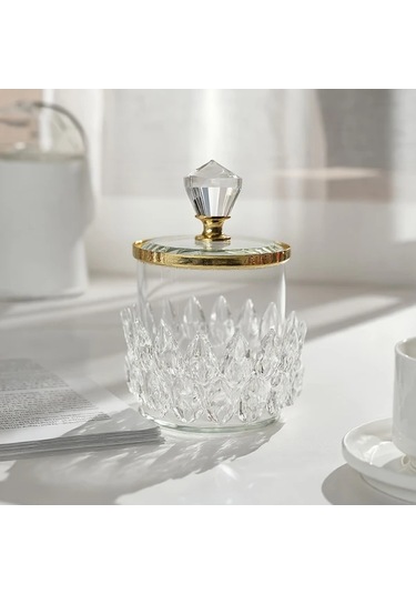 Willowhaven Golden Kapaklı Kristal Tasarımlı Şık Cam Saklama Kutusu Çok Amaçlı Ev Dekorasyonu
