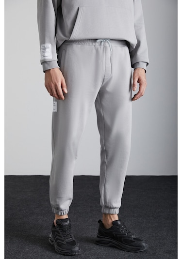 Ashbourne Erkek Oversize Kanguru Cepli Kol Etiket Detaylı Organik Pamuk Gri Eşofman Takımı