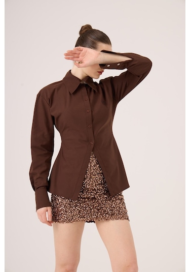 Holly Lolly Belden Oturmalı Fit Kesim Paula Gömlek Kahve
