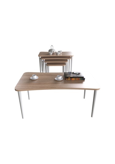 Alanur 5li Orta Sehpa Ve Zigon Sehpa Ahşap Ayaklı Çay Kahve Sehpası Xl Salon Seti Sonomo