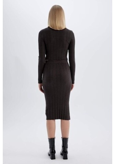 Defacto Coool Slim Fit Dar Kesim Basic Düz Yırtmaçlı Triko Midi Etek A2058AX24AUAR227 Antrasit