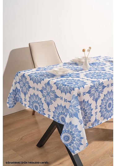Alaçatı Mavi Çini Desenli Masa Örtüsü, Sofra Bezi, Piknik Örtüsü
