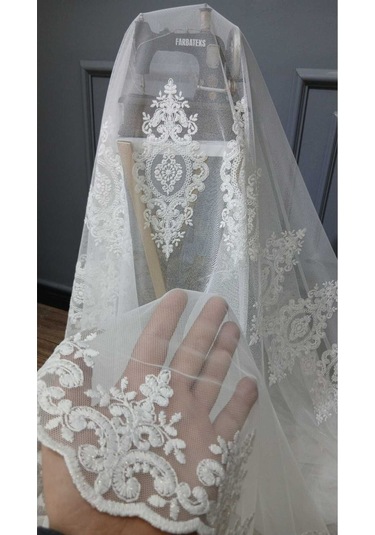 Tül Perde Brode Nakış Yeni Eko Seri Büyük Damask Nakış 2 Kat Pileli Tül Perde BEYAZ