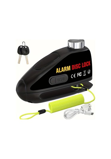 Oldfriend Siyah Motosiklet Disk Fren Alarm Kilidi 110db Titreşim Sensörü Usb Type-c Hızlı Şarj