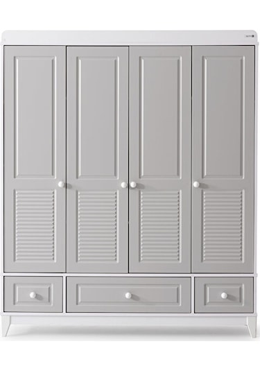 Joy 4 Kapılı Dolap, Bebek ve Genç Odası Dolap Gri