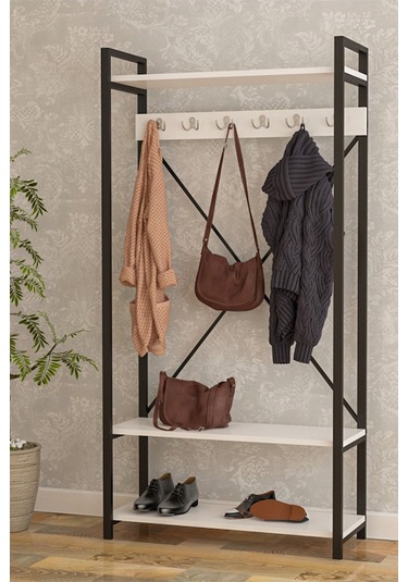 Wood House - Akşın Vestiyer Portmanto - Beyaz