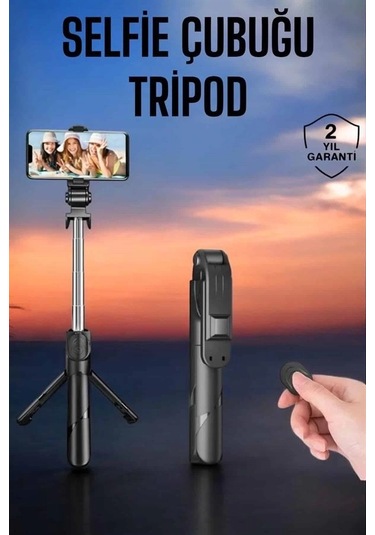 Bfs Tripod Kablosuz Bluetooth Bağlantılı Selfie Çubuğu 360 Derece Dönebilen