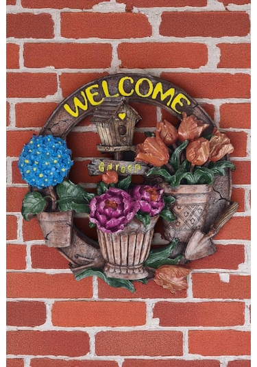 Polyester Welcome Yazılı Saksılı Kapı Süsü Dekoru - Sarı