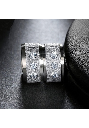 Gümüş Paslanmaz Çelik Küçük Daire Küpe Kaplamalı Parlak Cz Punk Rock Halka Küpe Çift Küpe İçin