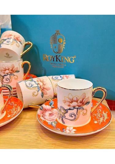 Roykıng Milena 6 Lı Kahve Fincanı Bone Chına Turuncu