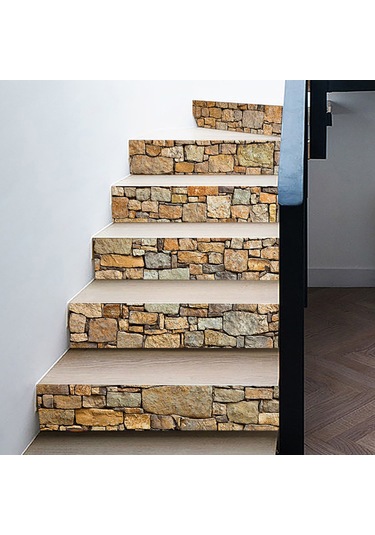 Tenfowee 13 Adet Taş Desenli 3d Merdiven Sticker - 18x100cm Pvc Materyal, Kolay Uygulama, Ev Dekorasyonu Diğer