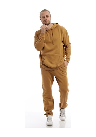 Erkek Kapüşonlu Kanguru Cepli Sweatshirt Kahverengi