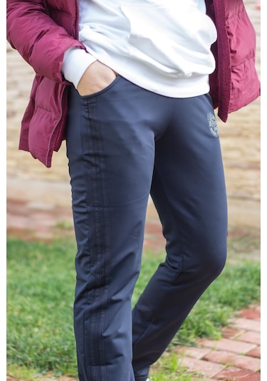 Kadın Lacivert Şeritli Basic Rahat Kalıp Cepli Eşofman Altı 21KESAAKT1 Lacivert