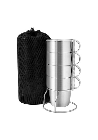 Ganzhoushop Taşınabilir Takım Sones Sıcak Piknik Paslanmaz Parçalı Kupası Kupaları Kahve İçme Hava Dört Çelik Çay Bardakları Pratik Açık Diğer