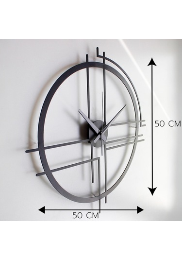50 Cm Siyah Çelik Duvar Saati Sessiz Quartz Mekanizma, Paslanma Siyah Çerçeve