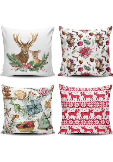 Kırlent Dünyası Yılbaşı Temalı 4 Lü Kombin Kırlent Kılıfı (461978218)