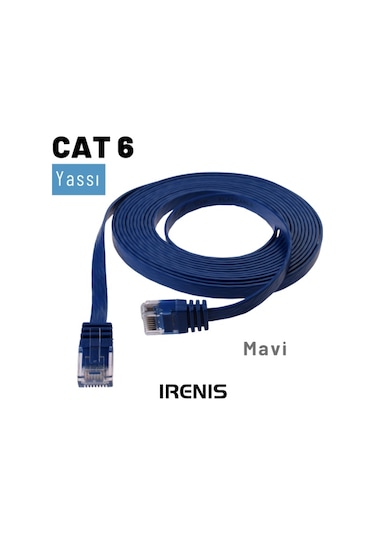 Irenis CAT6 Kablo Yassı Ethernet Network Lan Ağ İnternet Kablosu 1 M Mavi