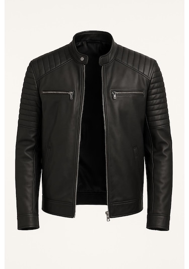 Delpino Slim Fit Erkek Suni Deri Ceket - 7452 Siyah