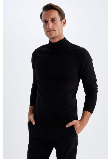 DeFacto Siyah Slim Fit Dar Kesim Yarım Balıkçı Yaka Basic Düz Triko Kazak R1127AZ24WNBK27 DeFacto Siyah Slim Fit Dar Kesim Yarım Balıkçı Yaka Basic Düz Triko Kazak R1127AZ24WNBK27