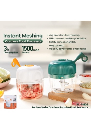 Dancemonkey Cbtx Remax Sl-bm03 Kablosuz Elektrikli Sarımsak Karıştırıcı Akülü Beyaz, Taşınabilir Mutfak Robotu Beyaz