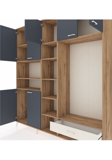 Hyperion Dolap 11 Raflı Tek Çekmeceli 7 Kapaklı 220x44x243 Çam-antrasit/aytaşı Antrasıt/aytası