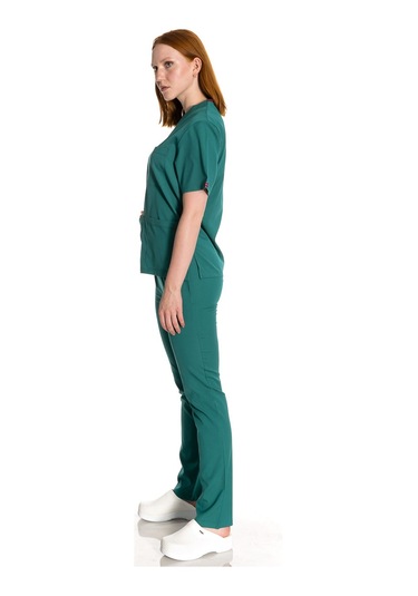 Unisex Likralı Koyu Yeşil Scrubs