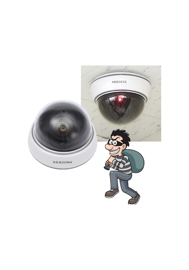 Yuntech01 Beyaz Yarı Küre Sahte Cctv Kamerası - Led Flaş Işıklı, Dış/iç Kullanım, Pil Gerektirir Pil Dahil Değil , 1 Adet