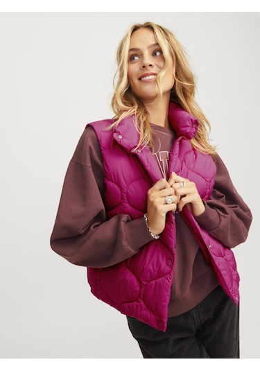 Jack & Jones Kadın Düz Renk Kolsuz Yelek - Sena Fuchsia Red Çok Renkli