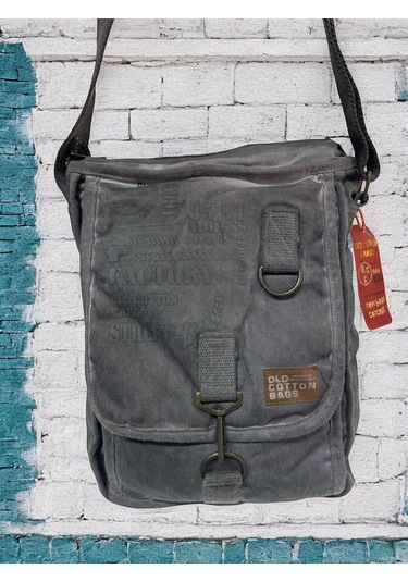 Vintage Salaş Kaliteli Unisex Taşlanmış Kumaş Okul Gezi Postacı Çantası 27x33cm GRİ