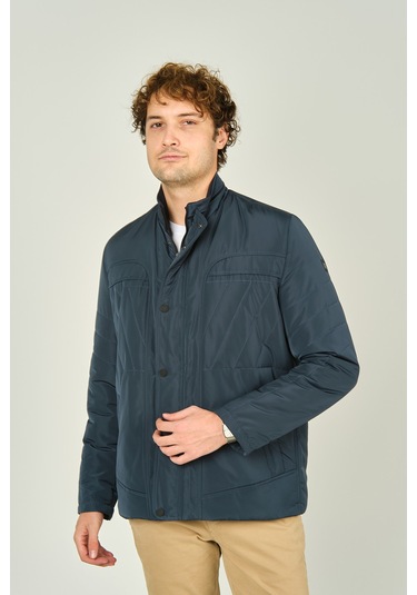 Lucas Erkek Fermuar Ve Çıtçıt Kapamalı Hakim Yaka Kaban 4785 Açık Lacivert Açık Lacivert