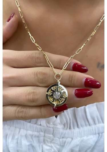 Fiyonk Kuyumculuk 14 Ayar Altın Ataç Zincirli Güneş Kolye 001