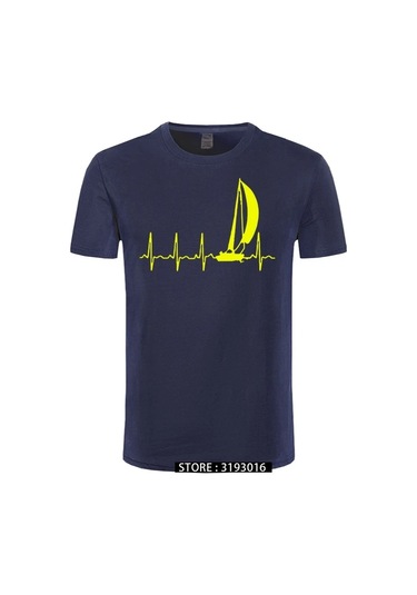 Cınessd Yelken Kalp Atışı Grafikli Yazlık %100 Pamuk Erkek Tshirtgri Gri